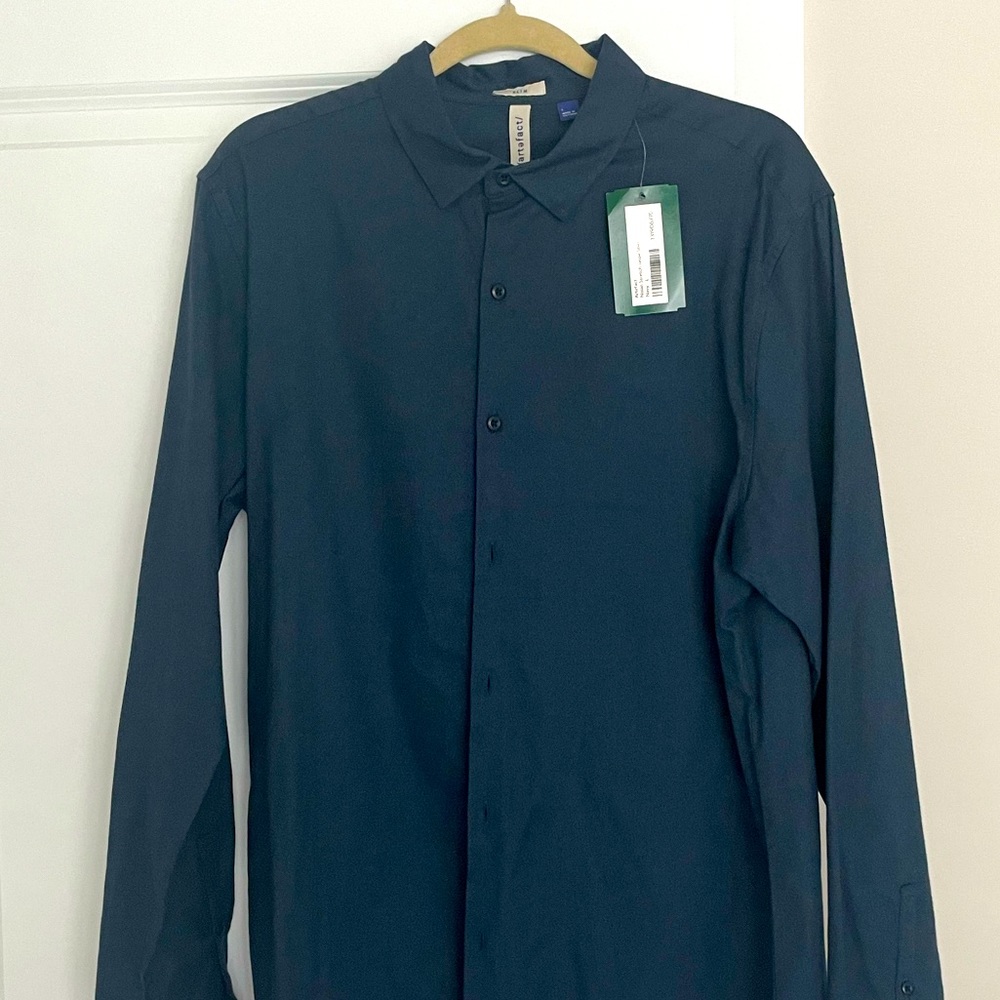 L slim fit navy button down